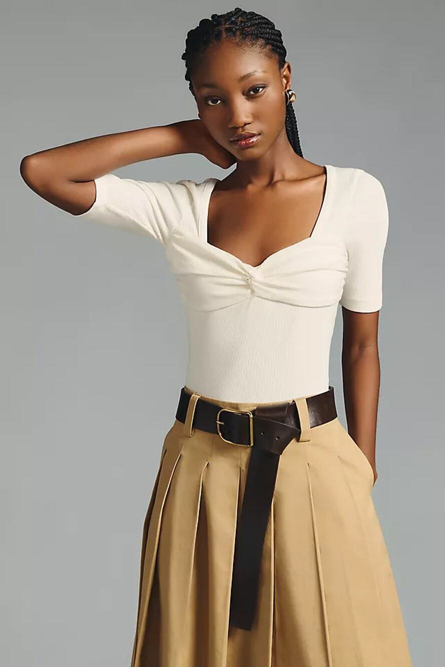 NWT Citizens of Humanity Parie Short Sleeve Twist Ribbed Top Milque Womens XS